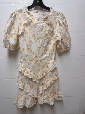 Sabo Skirt White Mini Dress with Yellow & Green Floral Print